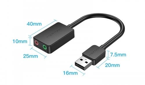 картинка Звуковая карта Vention USB Внешняя Черная (CDYB0) от магазина КомпьютерЦентр