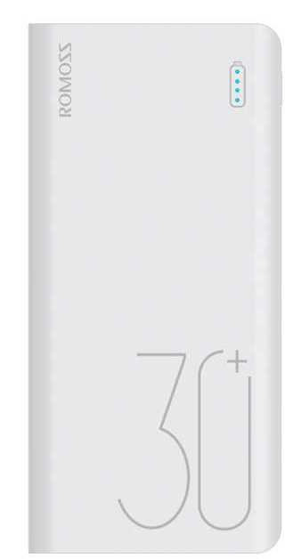 картинка Дополнительный внешний аккумулятор Romoss Sense 8+ (30000mAh) 3A QC 2xUSB White от магазина КомпьютерЦентр