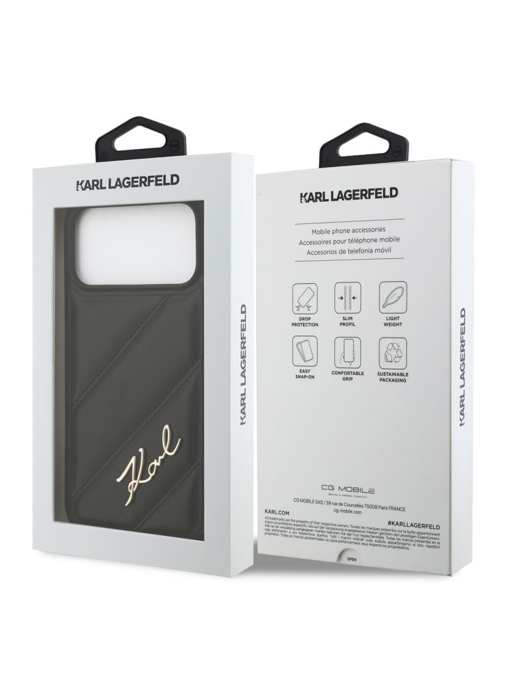 картинка Чехол Lagerfeld для iPhone 17 Pro Max PU Quilted Signature metal logo Hard Black (KLHCP17XPQDSMGK) от магазина КомпьютерЦентр