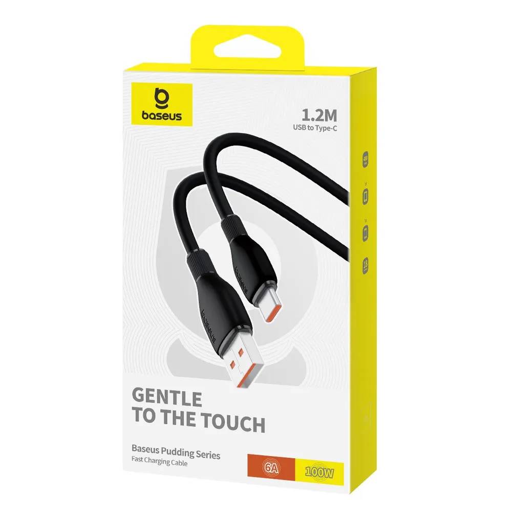 картинка Кабель Baseus Pudding Series Fast Charging Cable USB to Type-C 100W 1.2m Black от магазина КомпьютерЦентр