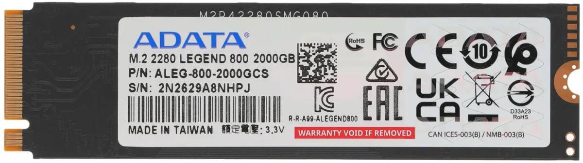 картинка SSD накопитель 2Tb ADATA LEGEND 800 M.2 PCI-E 4.0 x4 (ALEG-800-2000GCS) от магазина КомпьютерЦентр