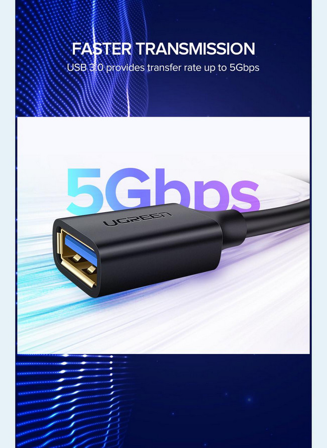 картинка Кабель USB 3.0 A->F Ugreen US129 1.5 м 30126 от магазина КомпьютерЦентр