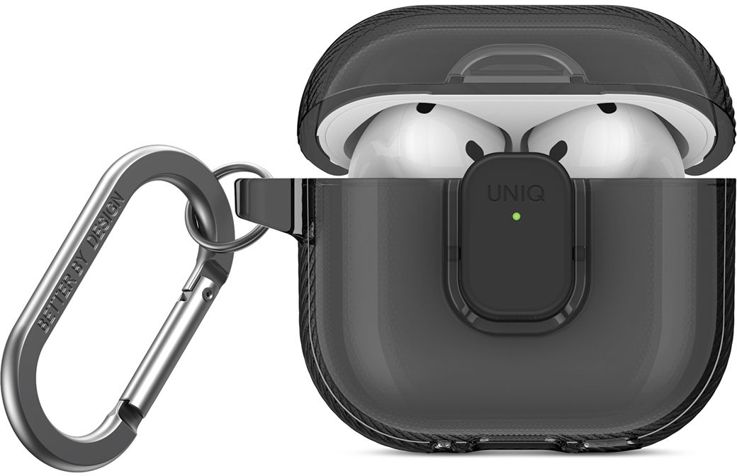 картинка Чехол Uniq Glase PRO TPU Lock Glossy Smoke для AirPods 4, серый от магазина КомпьютерЦентр