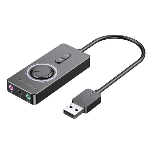 картинка Звуковая карта Vention USB c регулятором громкости Внешняя Черная (CDRBB) от магазина КомпьютерЦентр