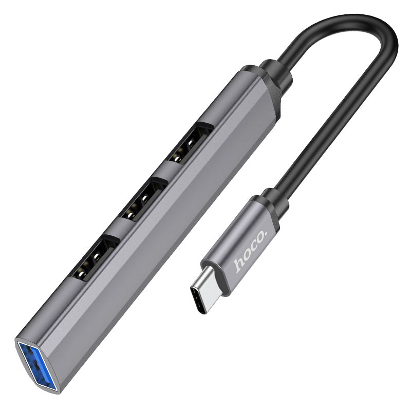 картинка HUB Hoco HB26 4in1 Mini Adapter Type-C to 4USB Metal Gray от магазина КомпьютерЦентр