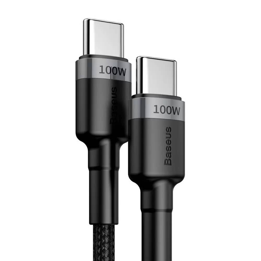 картинка Кабель Baseus Cafule PD2.0 100W flash charging Type-C to Type-C cable (20V 5A) 2m Gray+Black CATKLF-ALG1 от магазина КомпьютерЦентр