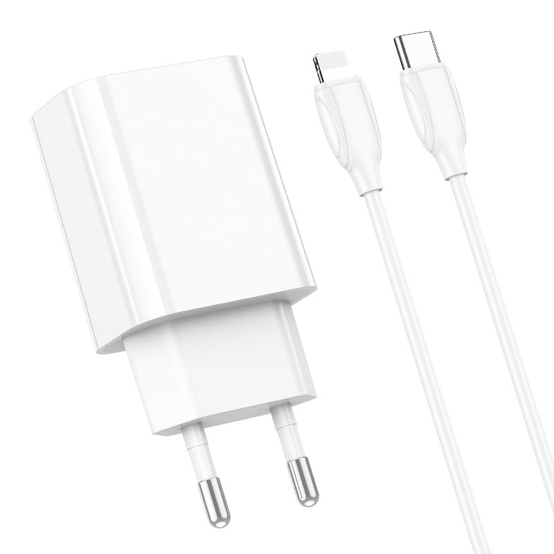 картинка СЗУ Borofone BA65A Single port PD20W charger set (Type-C to iP) (EU) white от магазина КомпьютерЦентр