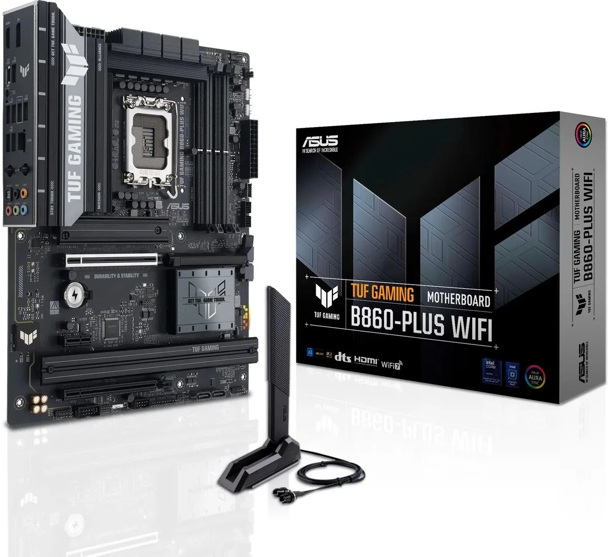 картинка Материнская плата ASUS TUF GAMING B860-PLUS WIFI LGA1851, Intel B860, 4xDDR5-6400 МГц, PCI-E 5.0 x16, PCI-E 4.0 x16, PCI-E x1, 3xM.2, Wi-Fi 7, BT 5.4, Standard-ATX от магазина КомпьютерЦентр