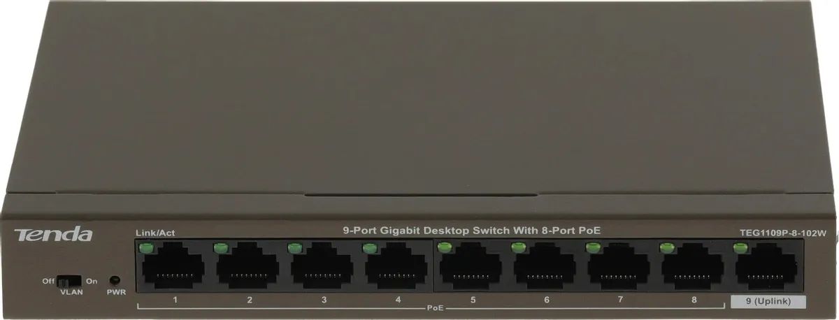 картинка Switch 9-port Tenda TEG1109P-8-102W 9PORT 10/ 100/ 1000M от магазина КомпьютерЦентр