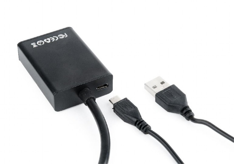 картинка Переходник VGA (M)- HDMI (F) Cablexpert A-VGA-HDMI-01, 19M/ 15F, 0.15m, аудиовыход Jack 3.5, питание от USB от магазина КомпьютерЦентр