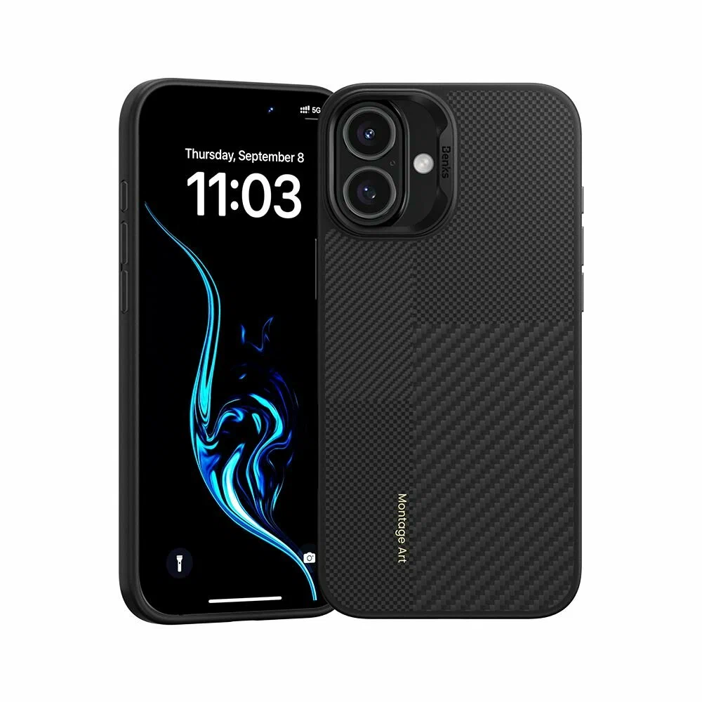 картинка Чехол Benks Montage ArmorPro Case built with Kevlar для iPhone 16 6.1'', цвет черный кевлар (600D+1500D) от магазина КомпьютерЦентр