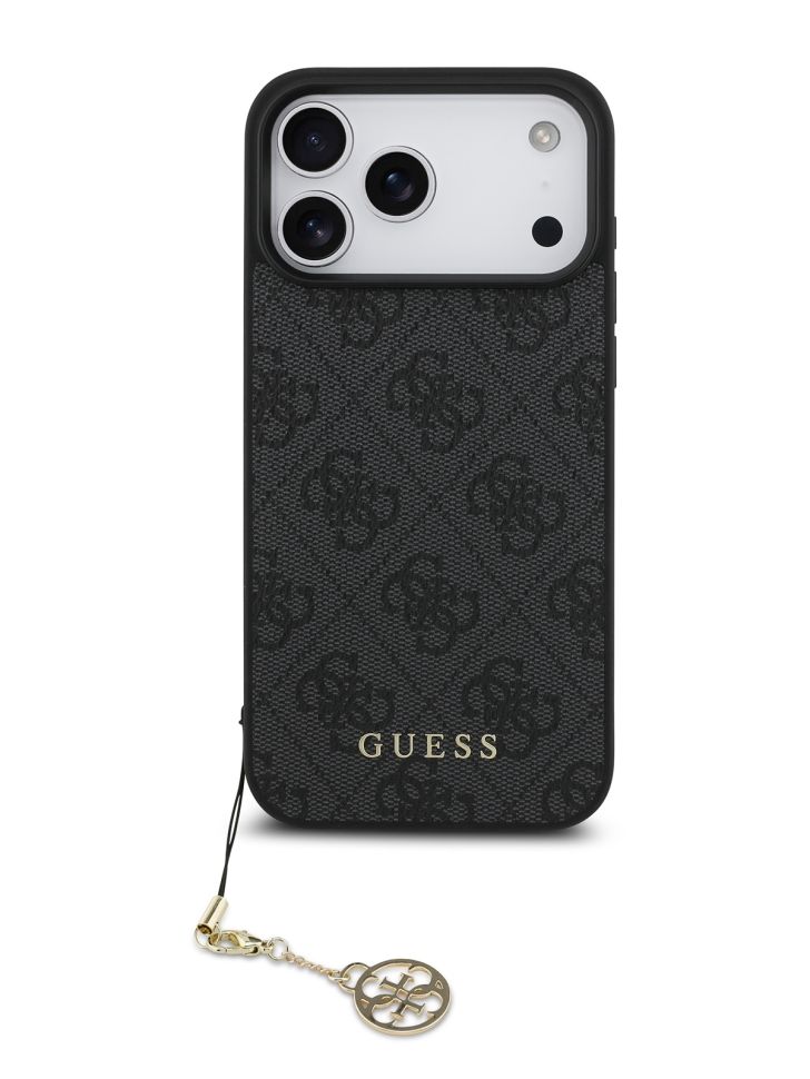 картинка Чехол Guess для iPhone 17 Pro Max PU 4G Classic Metal logo Hard + Charm, Black (MagSafe) (GUHMP17XGF4GCK) от магазина КомпьютерЦентр