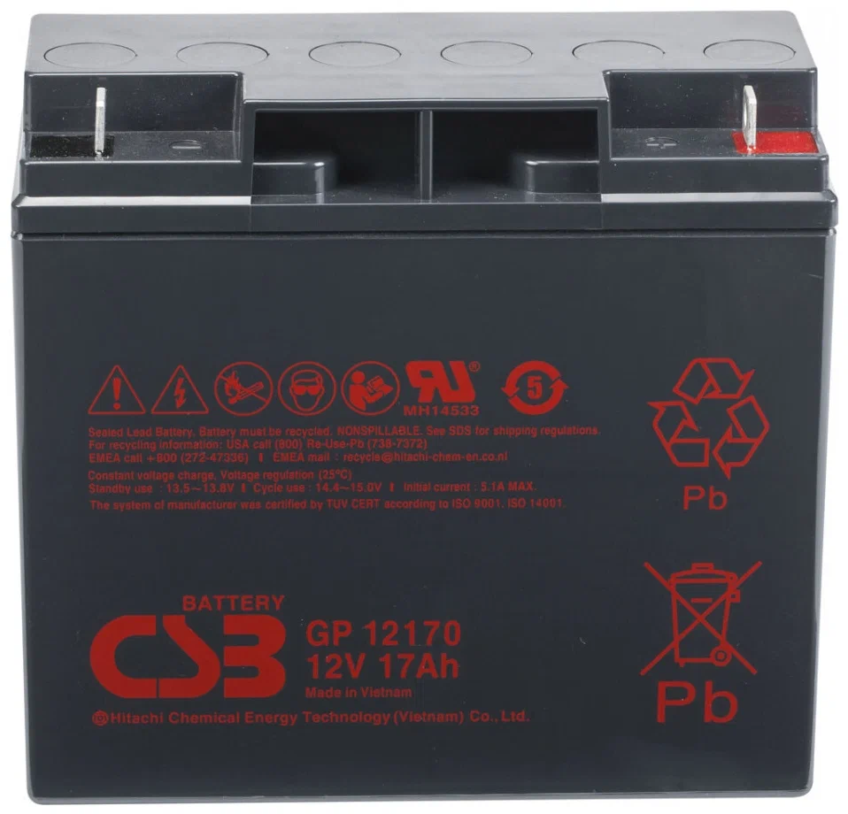 картинка Аккумулятор для ИБП CSB GP 12170 12B 17Ач клеммы B3 (GP12170 B3) от магазина КомпьютерЦентр