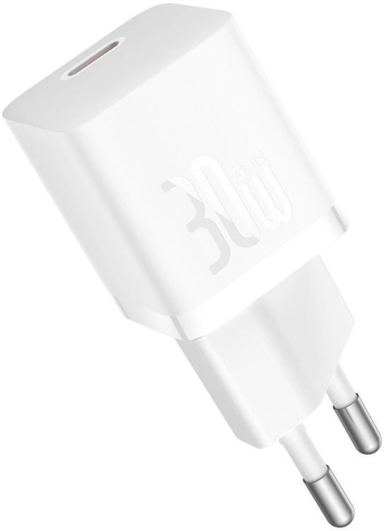 картинка СЗУ Baseus GaN5 Fast Charger(mini) 1C 30W EU Moon White (With Cable Type-C to Type-C 100W) от магазина КомпьютерЦентр
