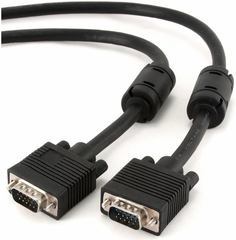 картинка Кабель CC-PPVGA-15M-B, Gembird, VGA HD15M папа/ HD15M папа, двойной экран, премиум качество, с 2-мя ферритами, 15 м, черный от магазина КомпьютерЦентр