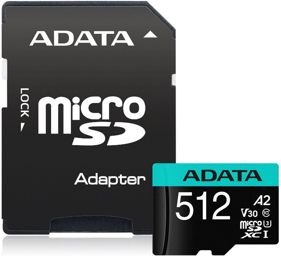 картинка Карта памяти 512Gb microSDXC A-Data, Class 10, Premier Pro + adapter (AUSDX512GUI3V30SA2-RA1) от магазина КомпьютерЦентр
