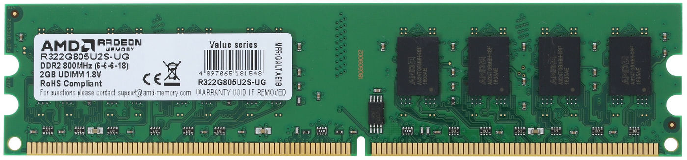 картинка DIMM DDR2 2Gb 800MHz PC2-6400 AMD (R322G805U2S-UG) от магазина КомпьютерЦентр