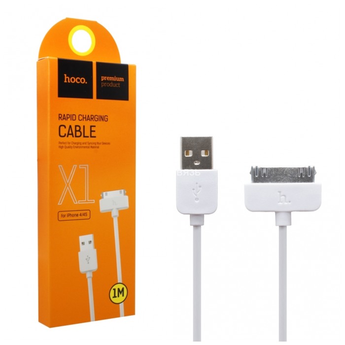 картинка Дата-кабель HOCO Data Cable X1 Rapid for iPhone 4/ 4s 2.4A White (HPQS-15/a) от магазина КомпьютерЦентр