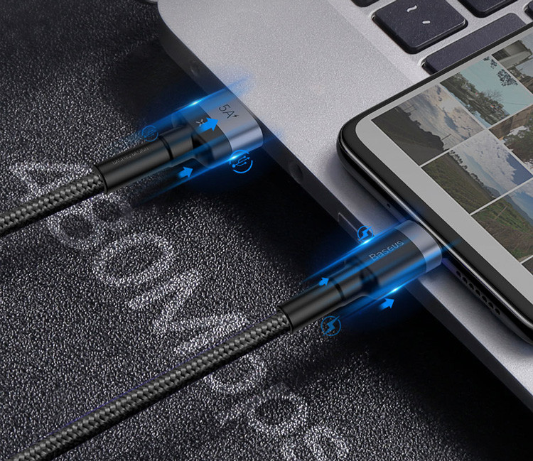 картинка Baseus Data Cable Type-C 100cm Cafule HW Quick Carging Double-sided 5A 40W CATKLF-PG1 Gray/ Black от магазина КомпьютерЦентр