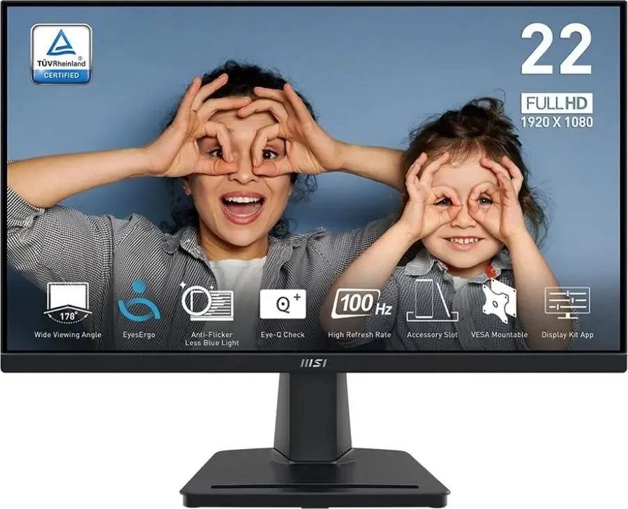 картинка Монитор 21.5'' MSI PRO MP225V VA 1920x1080, 100 Гц, 1 мс, 16:9, 300 кдм, HDMI 1.4, VGA, 3.5 Jack, Adaptive-Sync, черный (9S6-3PE0CM-015) от магазина КомпьютерЦентр