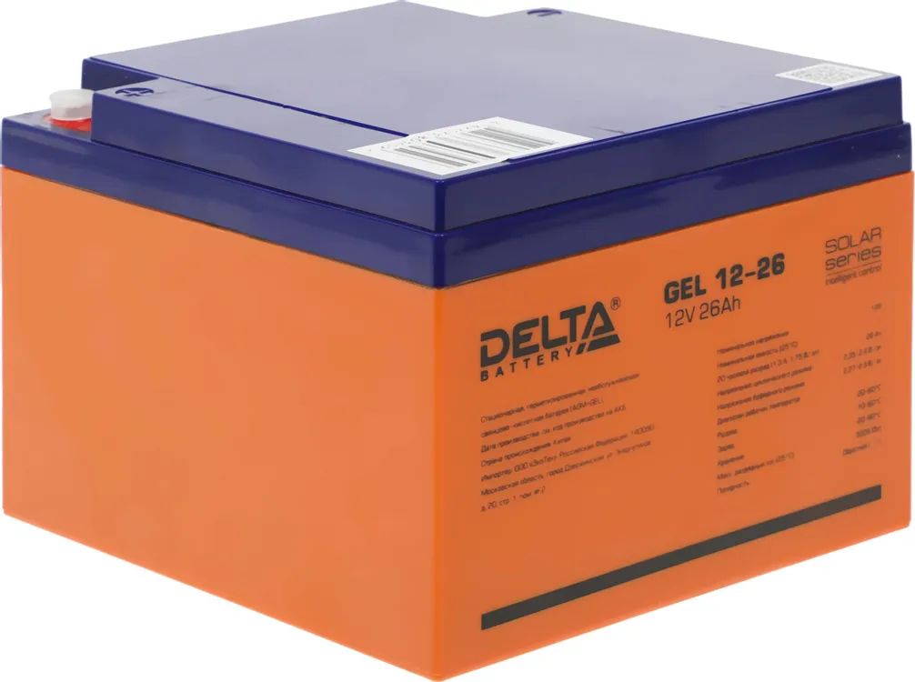картинка Батарея аккумуляторная Delta GEL 12-26 напряжение 12В, емкость 26Ач (174х166х125мм) от магазина КомпьютерЦентр