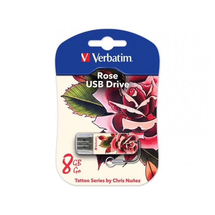 картинка Флешка USB Verbatim 8Gb Mini Tattoo Rose (49881) от магазина КомпьютерЦентр