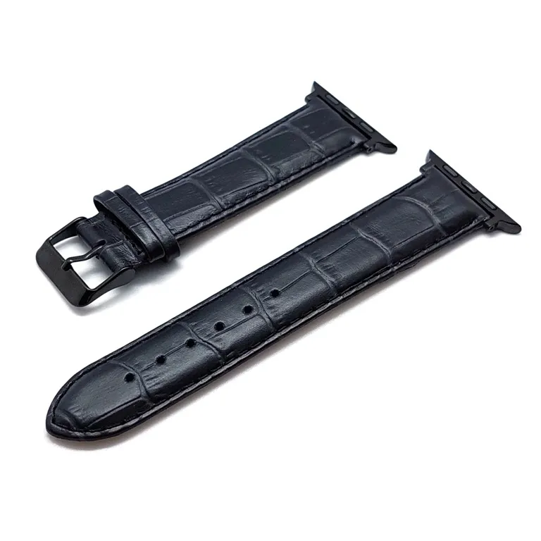 картинка Кожаный ремешок для Apple Watch 42/ 44/ 45 mm Series 1-7, SE /  Ardi 22 мм /  тиснение черный крокодил от магазина КомпьютерЦентр