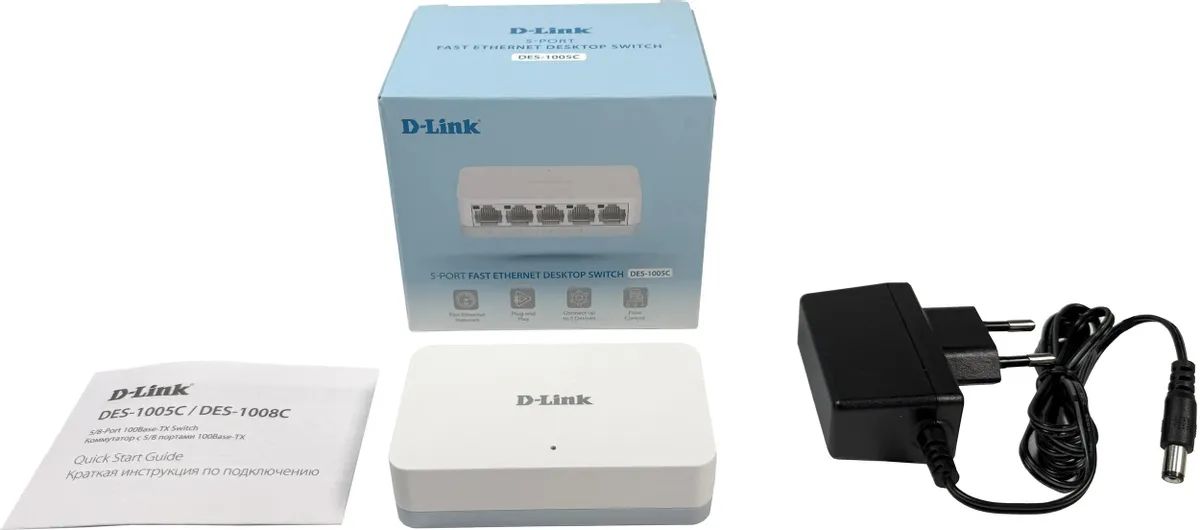 картинка Switch 5-port D-Link DES-1005C/ C2A, неуправляемый настольный 10/ 100BaseTX от магазина КомпьютерЦентр