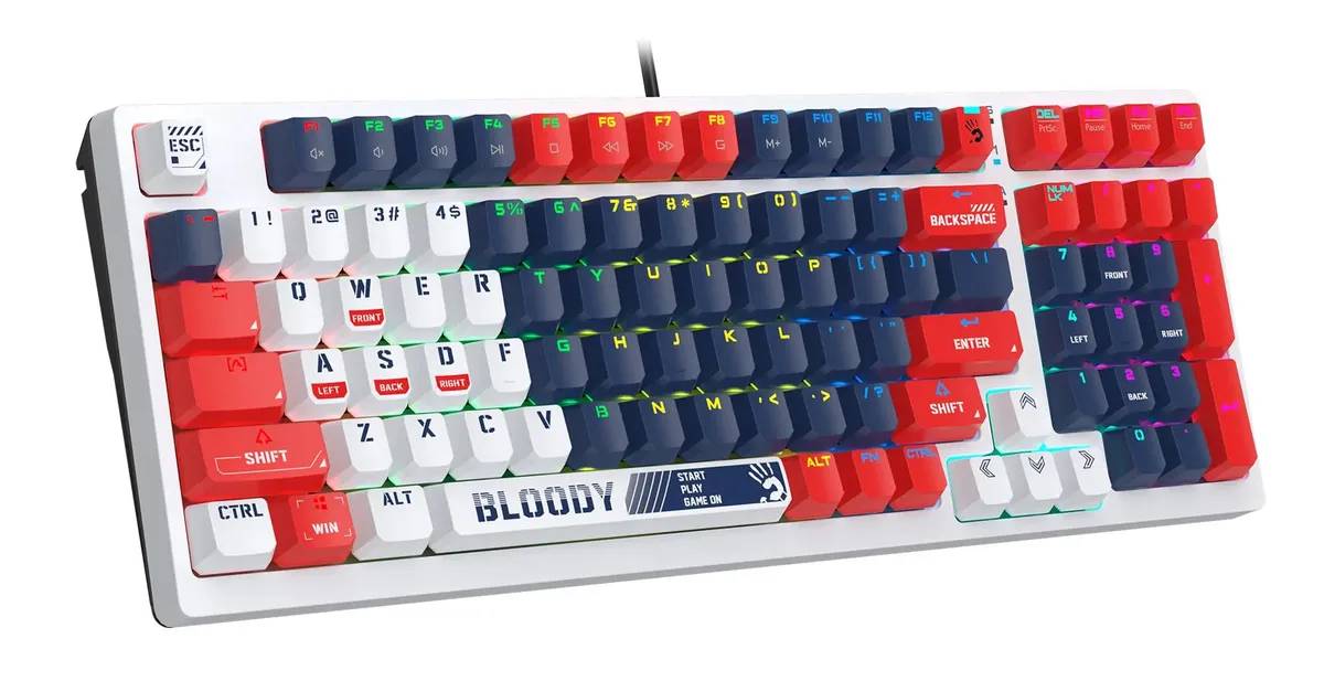 картинка Клавиатура A4Tech Bloody S98, белый/ синий, for gamer, LED (SPORTS NAVY) от магазина КомпьютерЦентр