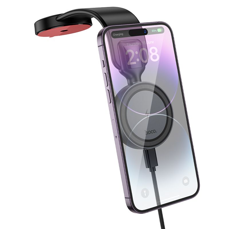 картинка Автодержатель Hoco HW29 Totem ring magnetic wireless fast charging car holder (center console) gray от магазина КомпьютерЦентр