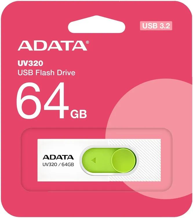 картинка USB3.1 накопитель 64Gb A-Data UV320 White/ Green (AUV320-64G-RWHGN) от магазина КомпьютерЦентр