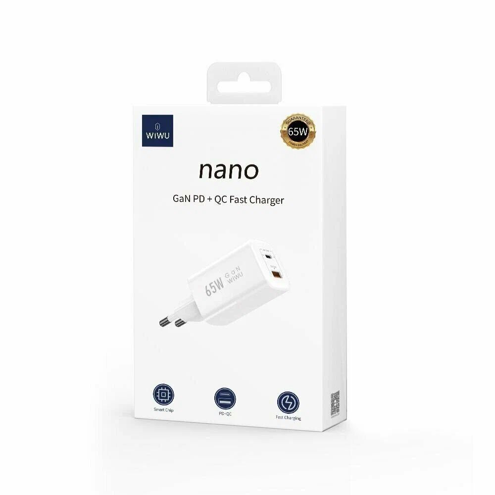 картинка СЗУ WiWU Nano 65W PD+QC GaN Fast Charger Wi-U012 EU, белый от магазина КомпьютерЦентр