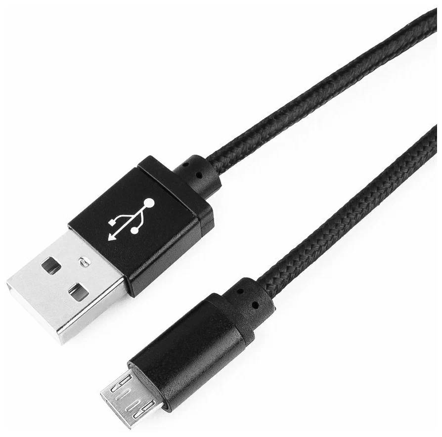 картинка Кабель USB 2.0 Gembird / Cablexpert CC-mUSB2bk1m, AM/ microBM 5P, 1м, нейлоновая оплетка, алюминиевые разъемы, черный, пакет от магазина КомпьютерЦентр