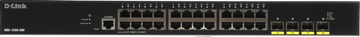 картинка Switch 24-port D-Link DGS-1250-28X/ A1A 24G 4 FSP+ управляемый от магазина КомпьютерЦентр