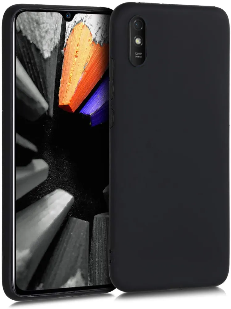 картинка Силиконовый чехол для Redmi 9A ELLAGECASE матовый, Черный от магазина КомпьютерЦентр