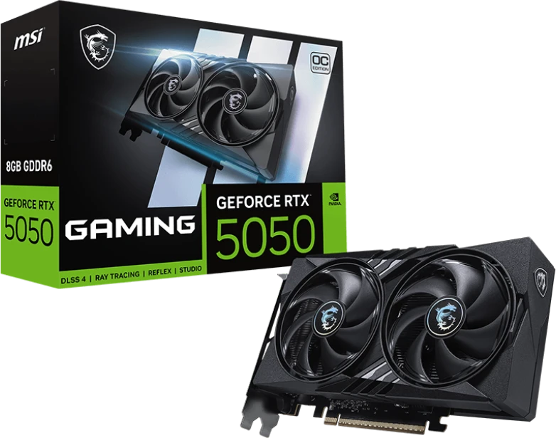 картинка Видеокарта 8Gb GDDR6 GeForce RTX 5050 MSI 128 бит, PCI-e 5.0, 1xHDMI, 3xDP, 2647 МГц (RTX 5050 8G GAMING OC) от магазина КомпьютерЦентр