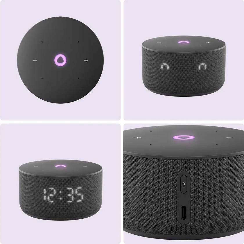 картинка Умная колонка Новая Яндекс.Станция Мини 3 (с часами) Алиса Bluetooth, Wi-Fi, Черная (YNDX-00027BLK) от магазина КомпьютерЦентр
