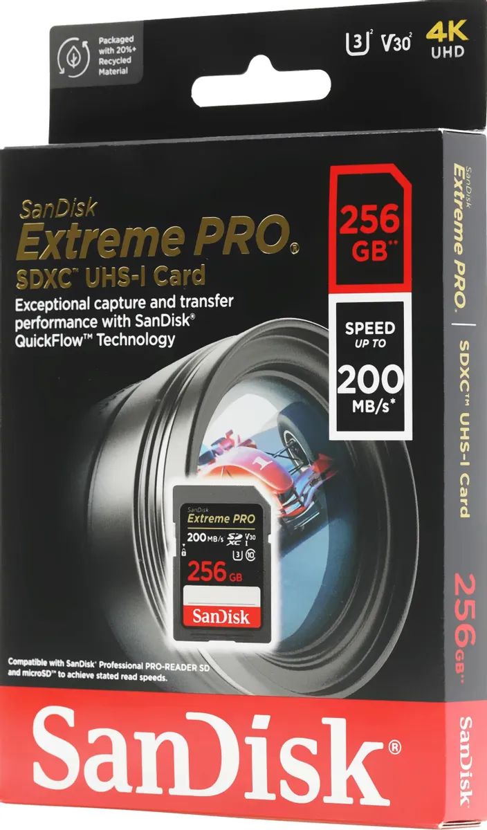 картинка Карта памяти 256Gb SDXC SanDisk Extreme Pro UHS-I Class 10 V30 200MB/ s (SDSDXXD-256Gb-GN4IN) от магазина КомпьютерЦентр