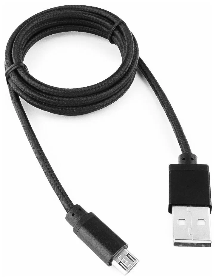 картинка Кабель USB 2.0 Gembird / Cablexpert CC-mUSB2bk1m, AM/ microBM 5P, 1м, нейлоновая оплетка, алюминиевые разъемы, черный, пакет от магазина КомпьютерЦентр