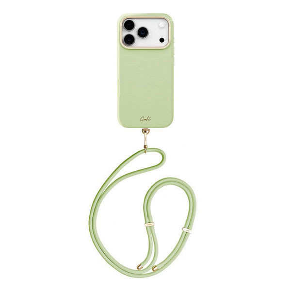 картинка Чехол со шнурком Uniq COEHL MIRELLE (MagSafe) для iPhone 17 Pro 6.3'', цвет зеленый (LINT GREEN) (IP6.3P(2025)-MIRMLGRN) от магазина КомпьютерЦентр