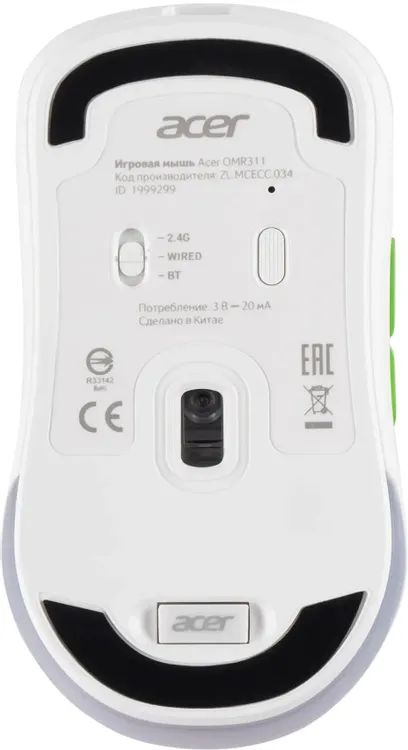 картинка Мышка Acer OMR311, оптическая, беспроводная, 2400dpi, BT/ Radio USB, 7but, белый (ZL.MCECC.034) от магазина КомпьютерЦентр