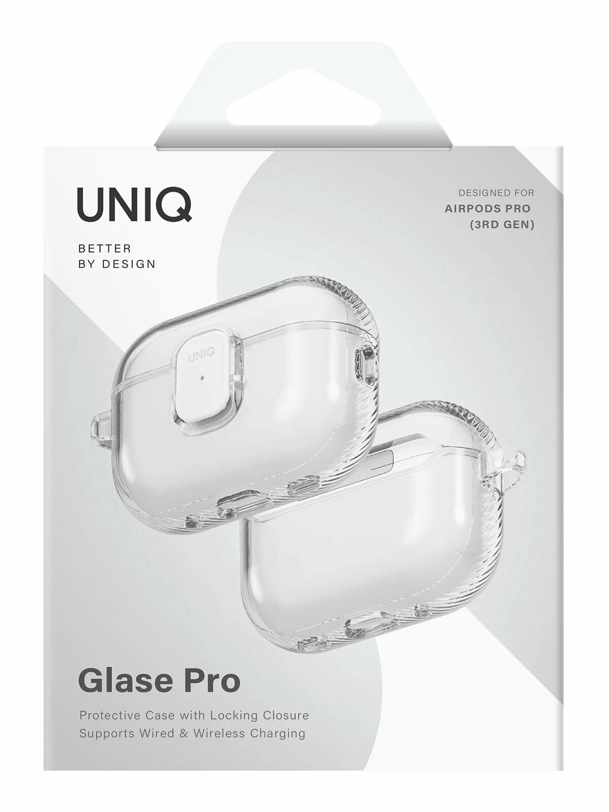 картинка Чехол Uniq Glase PRO TPU Lock Glossy Clear для AirPods Pro 3, прозрачный от магазина КомпьютерЦентр