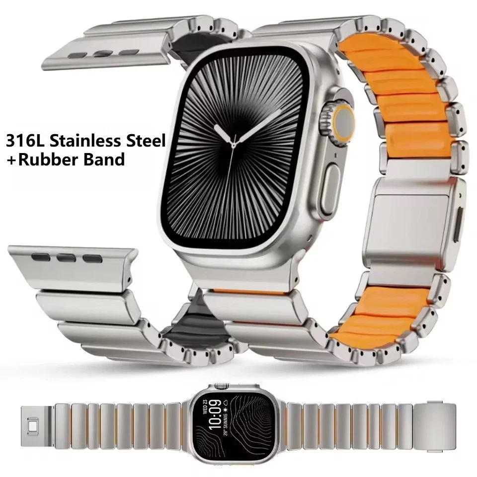 картинка Ремень титановый REDEFINE для Apple Watch 49/ 45/ 44/ 42MM Titanium grey/ Orange от магазина КомпьютерЦентр