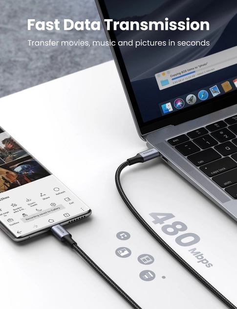 картинка Кабель Data Cable Type-C Ugreen 1m 70427 100W от магазина КомпьютерЦентр