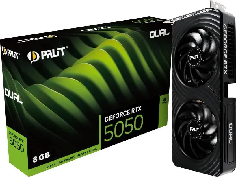 картинка Видеокарта 8Gb GDDR6 GeForce RTX 5050 Palit DUAL 128 бит, PCI-e 5.0, 1xHDMI, 3xDP, 2572 МГц (NE65050019P1-GB2070D) от магазина КомпьютерЦентр