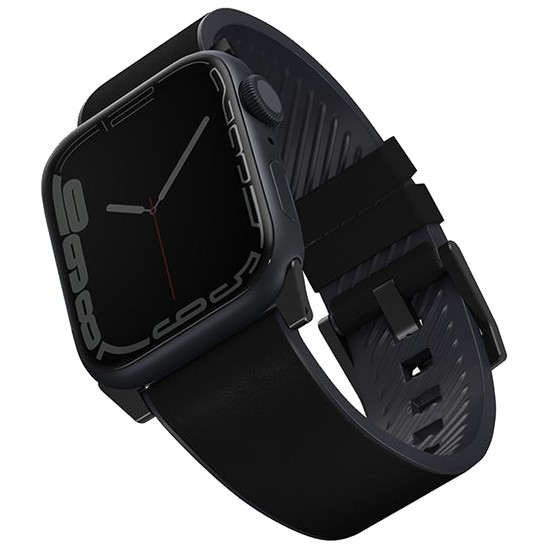 картинка Кожаный влагоустойчивый ремень Uniq STRADEN для Apple Watch 49/ 45/ 44/ 42мм Black (45MM-STRABLK) от магазина КомпьютерЦентр