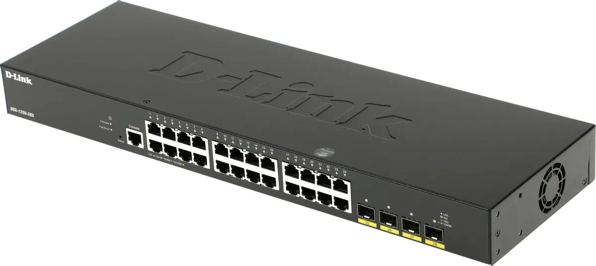 картинка Switch 24-port D-Link DGS-1250-28X/ A1A 24G 4 FSP+ управляемый от магазина КомпьютерЦентр