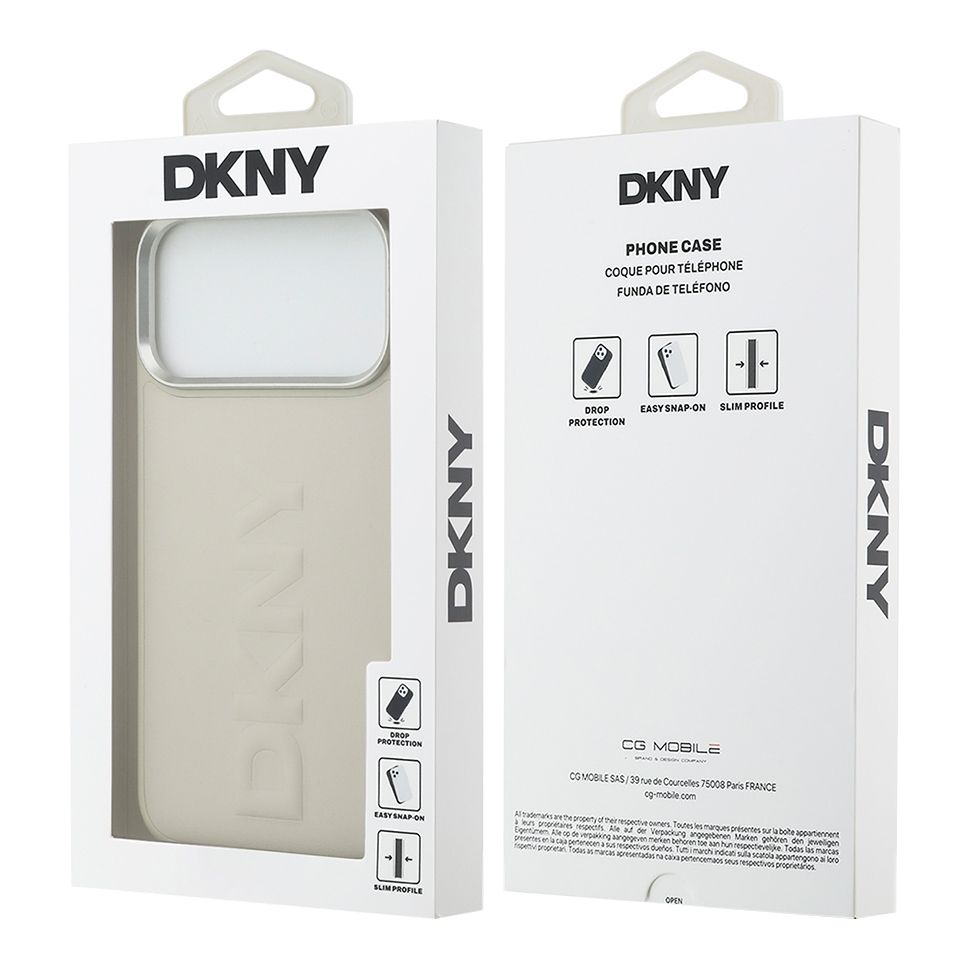 картинка Чехол DKNY для iPhone 17 Pro Max PU Large Embossed Vertical logo Metal camera Hard White (DKHCP17XPCSDVEMH) от магазина КомпьютерЦентр