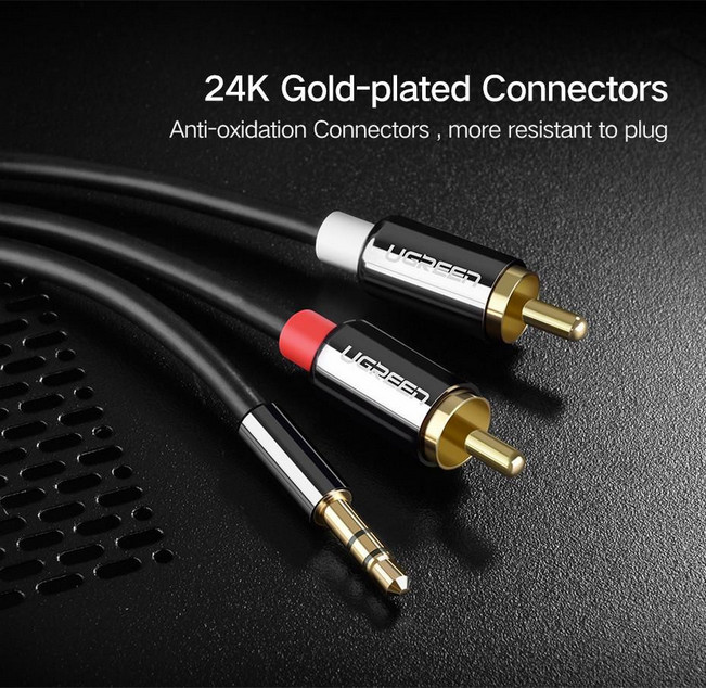 картинка Аудио кабель AUX Ugreen AV116 Aux Jack 3.5mm/ 2RCA, 2 м Black (10584) от магазина КомпьютерЦентр