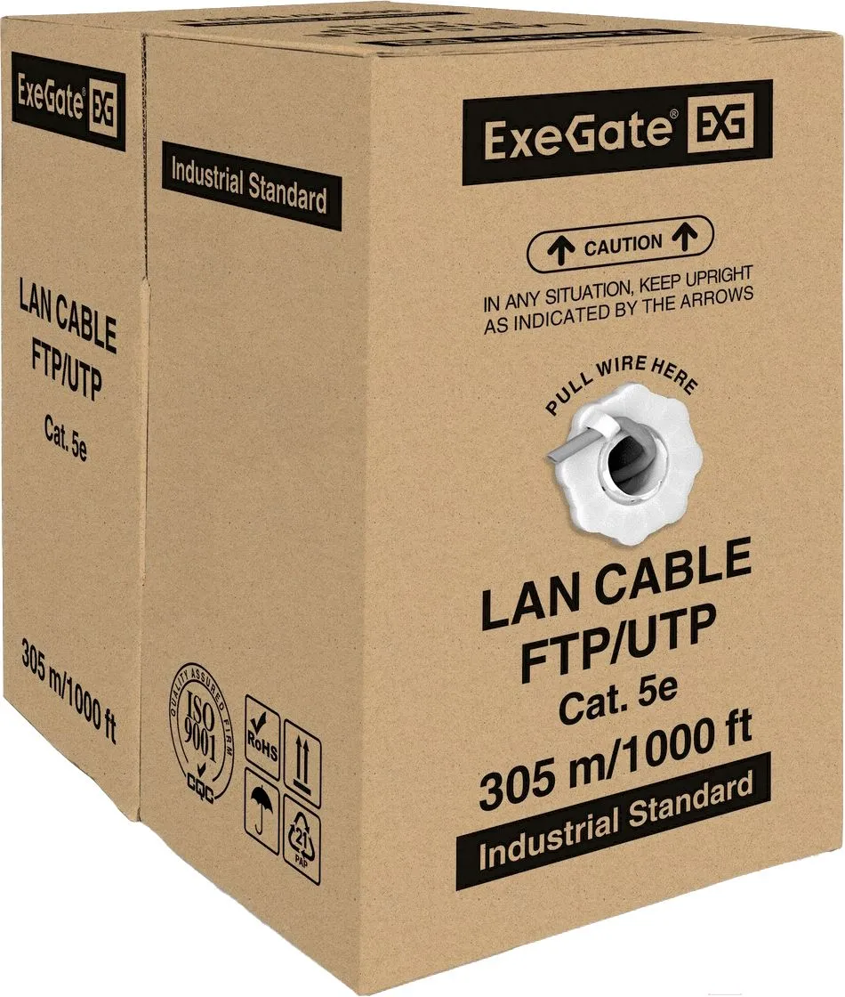 картинка Кабель UTP ExeGate (EX205293RUS) 4 пары кат.5e CCA, Pullbox, бухта 305м, многожильный, Серый от магазина КомпьютерЦентр